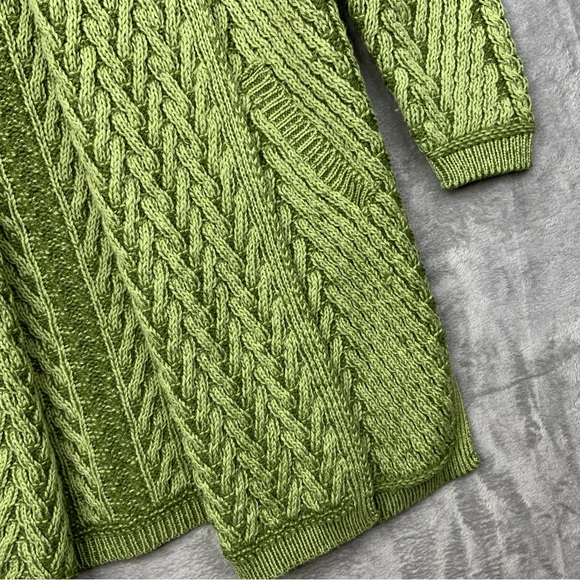 AranCrafts Women’s Size Large 100% Merino Wool Open Cardigan Sweater. Green. - Picture 4 of 6